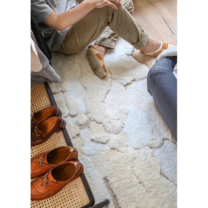 Tapis blanc lavable velours en relief paysage nature - La neige
