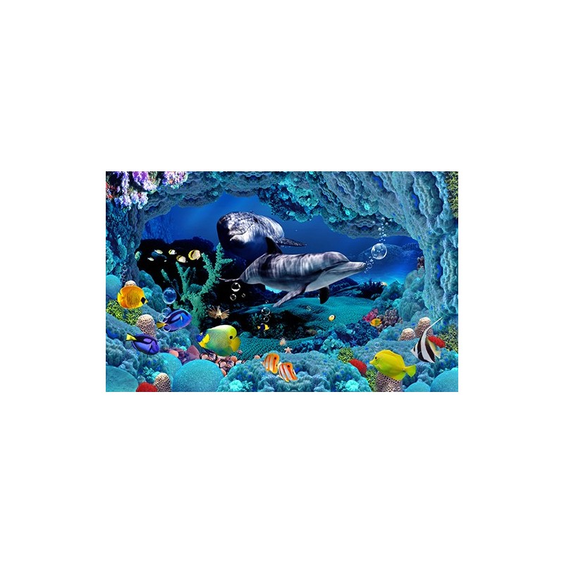 Papier peint effet 3D-Paysage fond marin avec les dauphins