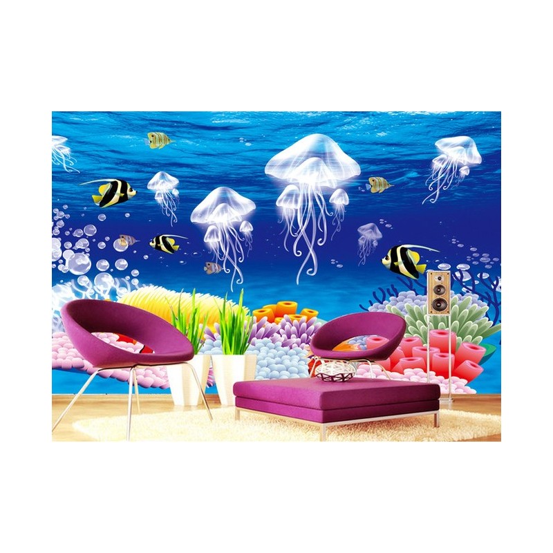 Décoration murale papier peint fond marin chambre d'enfant-Les méduses