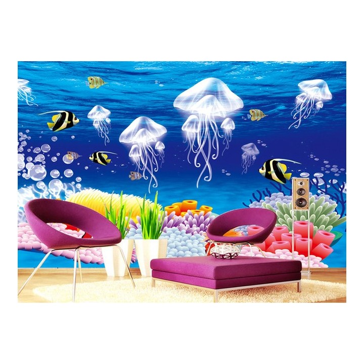 décoration murale papier peint fond marin chambre d'enfant les méduses