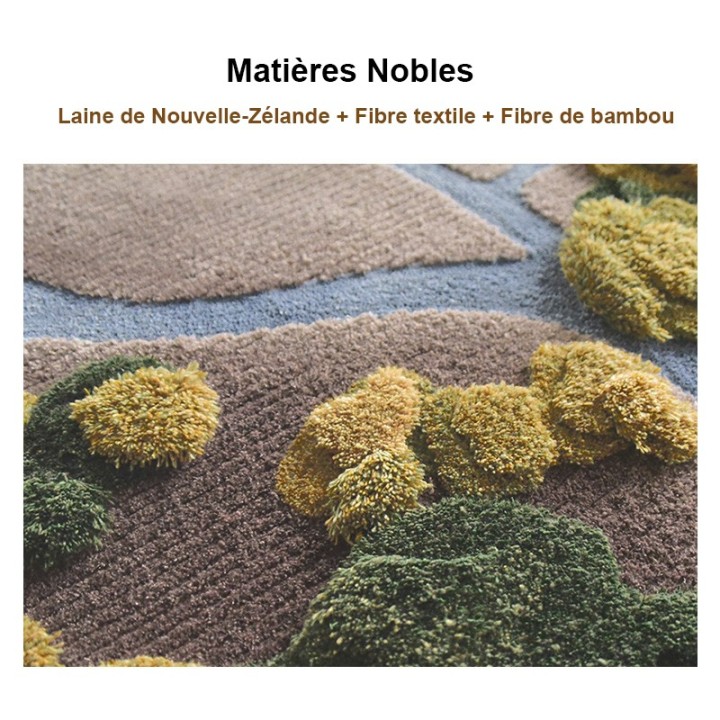 Tapis 3D abstrait paysage nature - Plaine, arbre, rivière, végétation et ciel bleu