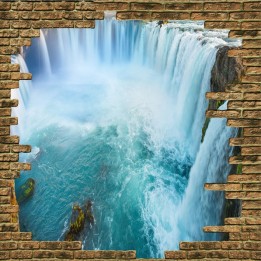 Revêtement sol trompe l'œil image effet 3D brique chute d'eau