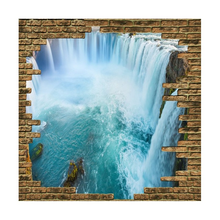 Revêtement sol trompe l'œil image effet 3D brique chute d'eau