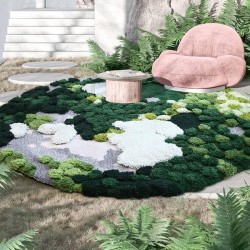 Tapis vert velour épais en relief 3D forme ronde - La mousse et les lichens