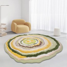 Tapis design couleur chaude - Cercles multi-colores forme ronde ondulée