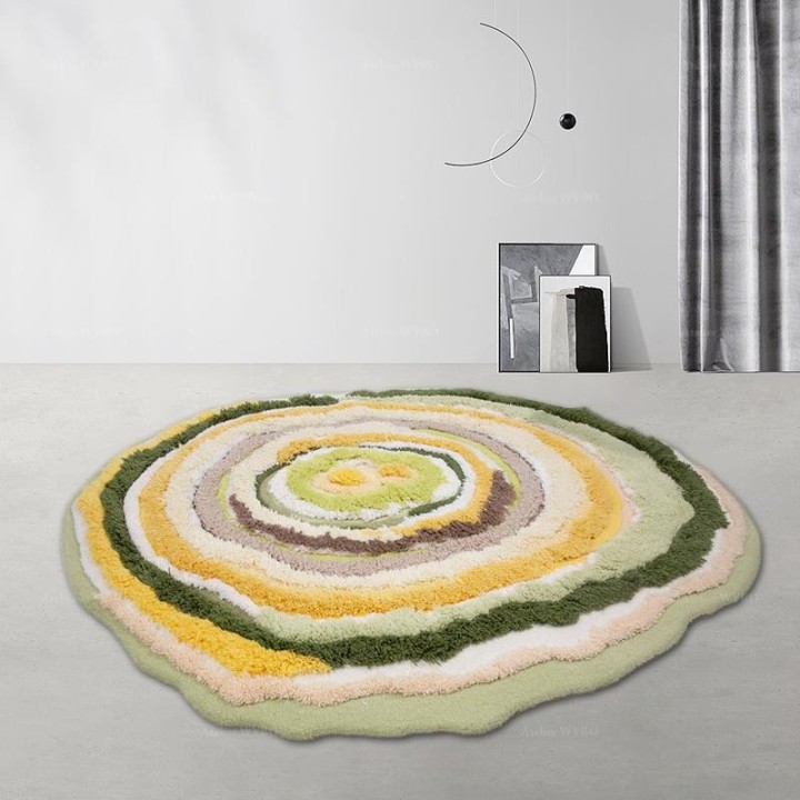 Tapis design couleur chaude - Cercles multi-colores forme ronde ondulée