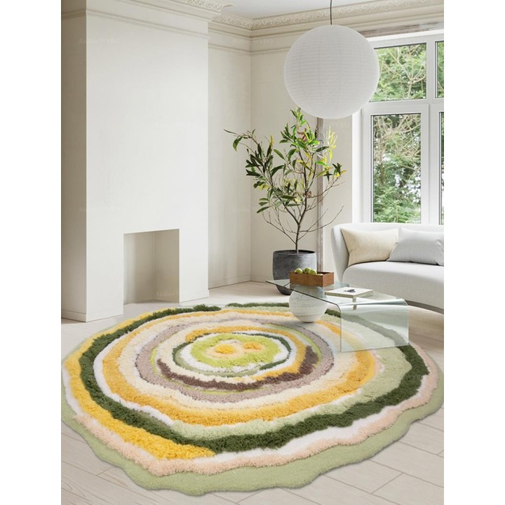 Tapis design couleur chaude - Cercles multi-colores forme ronde ondulée