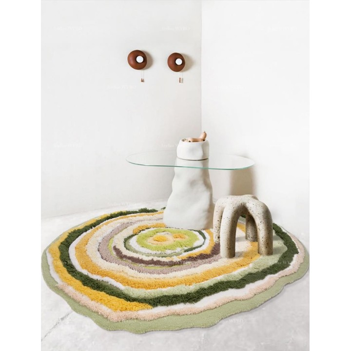 Tapis design couleur chaude - Cercles multi-colores forme ronde ondulée