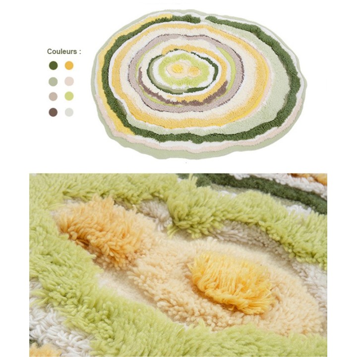 Tapis design couleur chaude - Cercles multi-colores forme ronde ondulée