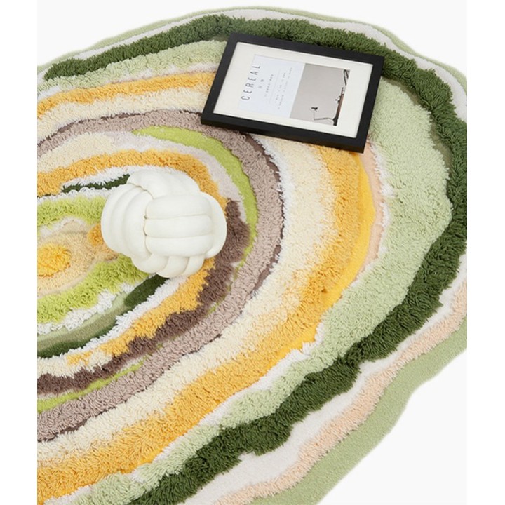 Tapis design couleur chaude - Cercles multi-colores forme ronde ondulée