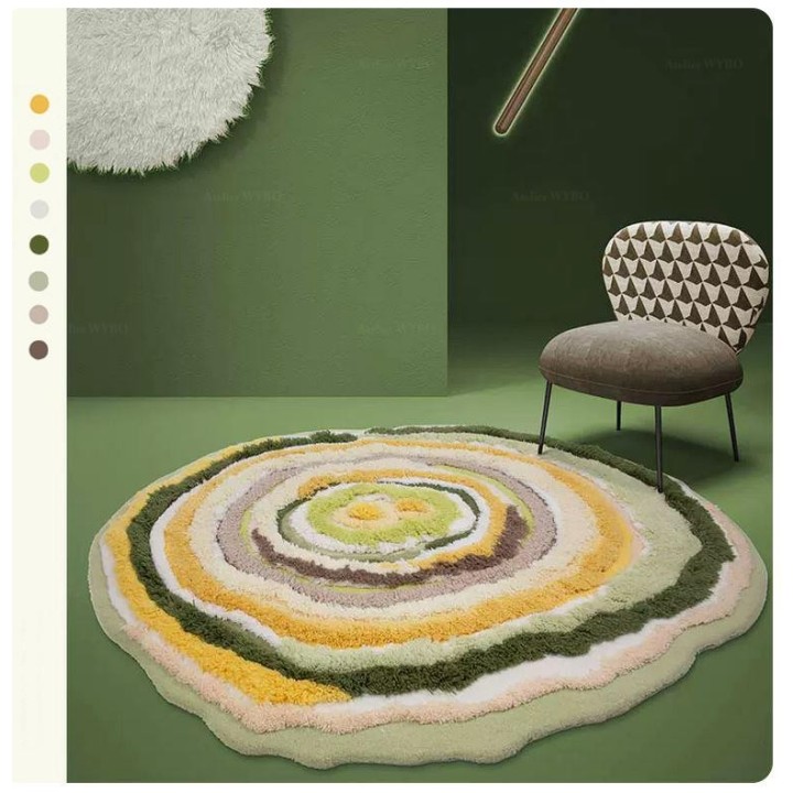 Tapis design couleur chaude - Cercles multi-colores forme ronde ondulée