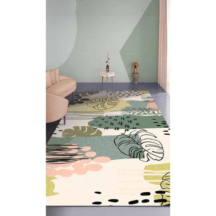 Tapis tropical couleur douce - Les feuilles de philodendron et végétation sur fond beige