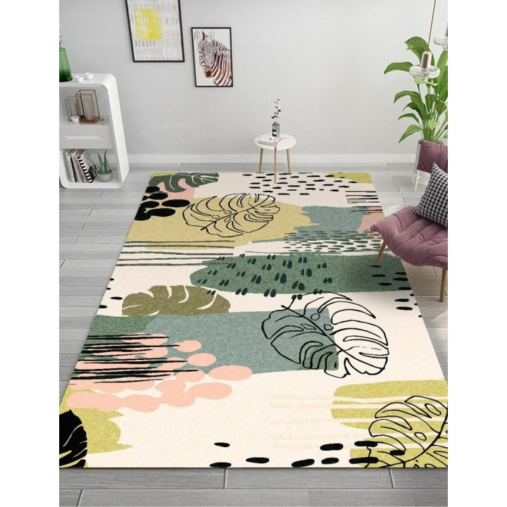 Tapis tropical couleur douce - Les feuilles de philodendron et végétation sur fond beige