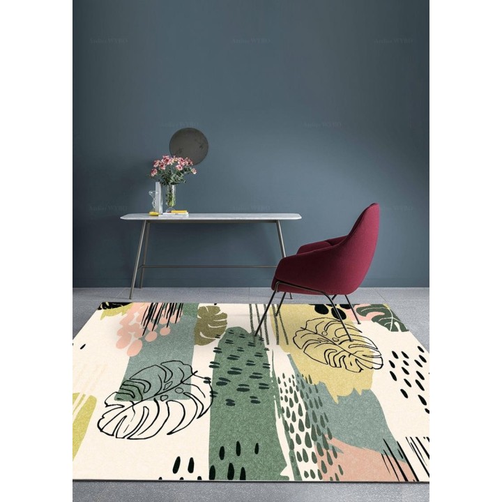 Tapis tropical couleur douce - Les feuilles de philodendron et végétation sur fond beige
