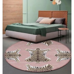 Tapis rond chambre fille - Les tigres sur fond rose