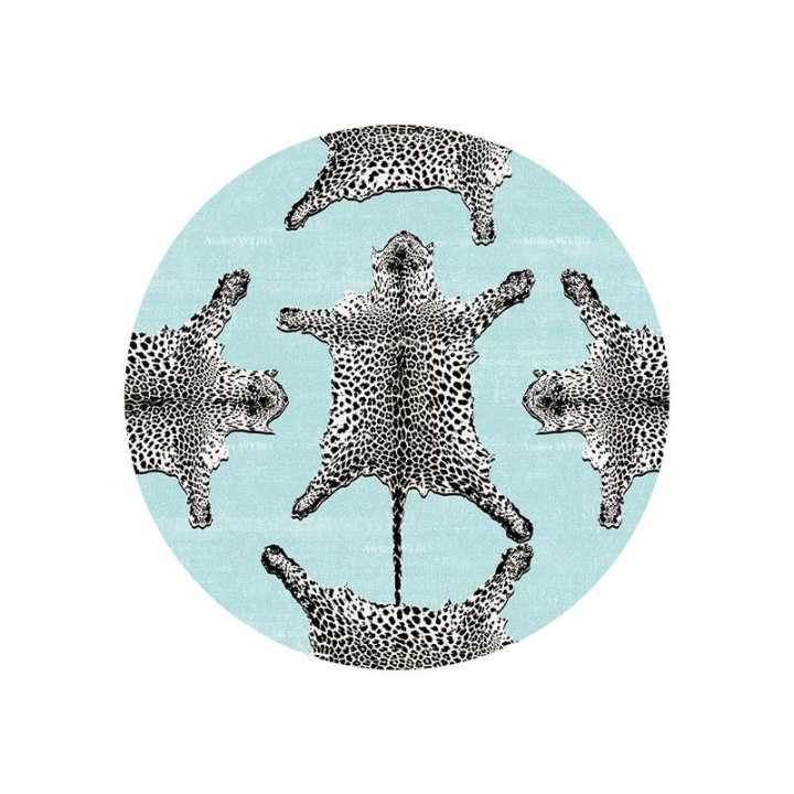 Tapis rond motif félin - Les panthères sur fond bleu pastel