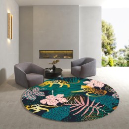 Tapis rond motif félin - Panthères dorées dans la jungle
