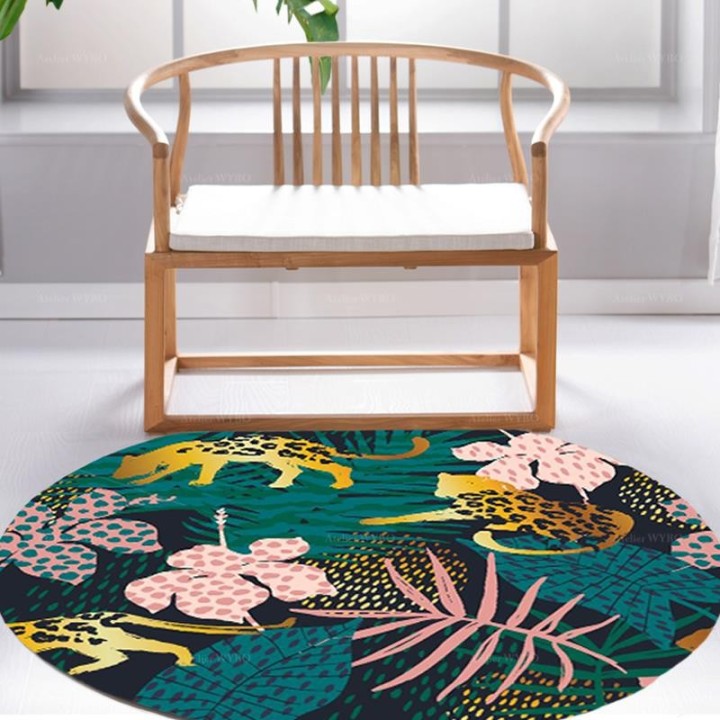 Tapis rond motif félin - Panthères dorées dans la jungle