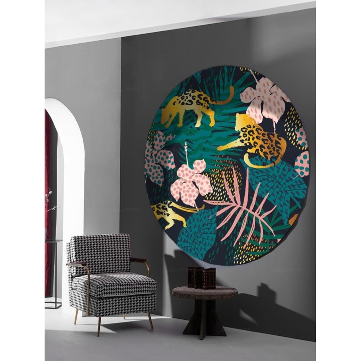 Tapis rond motif félin - Panthères dorées dans la jungle