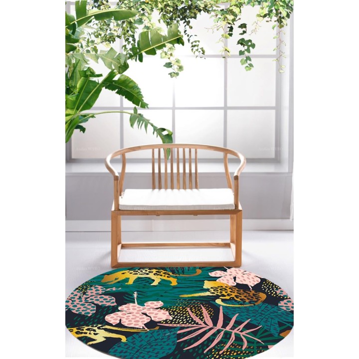 Tapis rond motif félin - Panthères dorées dans la jungle