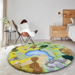 Tapis 3D descente du lit paysage d'automne - Lac bleu entouré de végétation et mousse