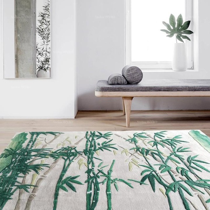 Tapis sol zen aspect ancien - Les bambous sur fond gris