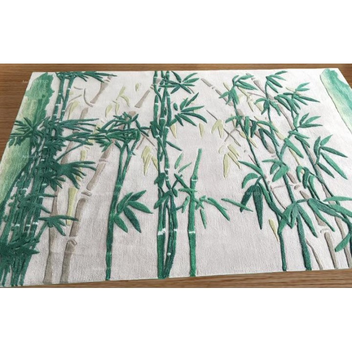Tapis sol zen aspect ancien - Les bambous sur fond gris