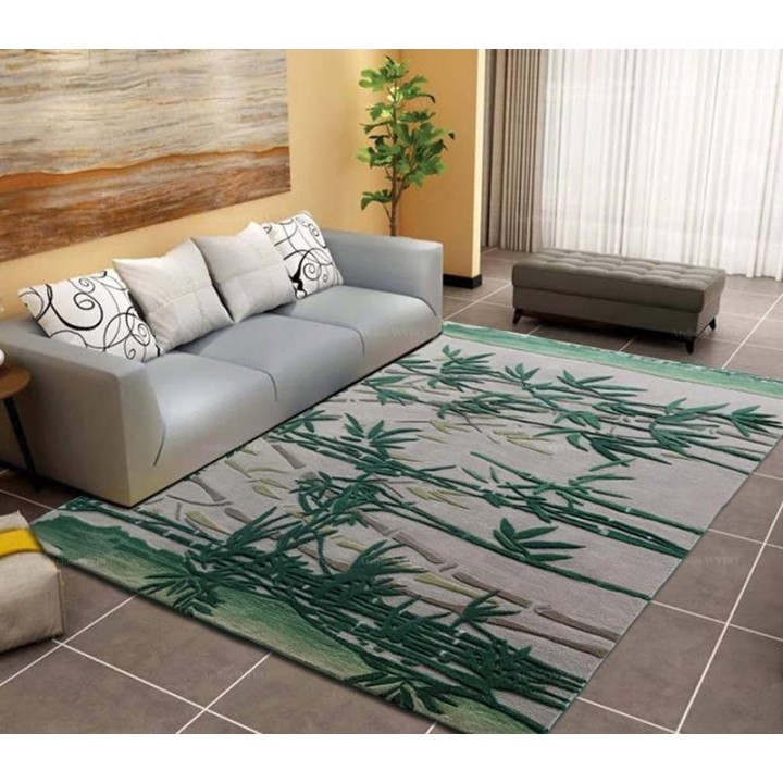 Tapis sol zen aspect ancien - Les bambous sur fond gris