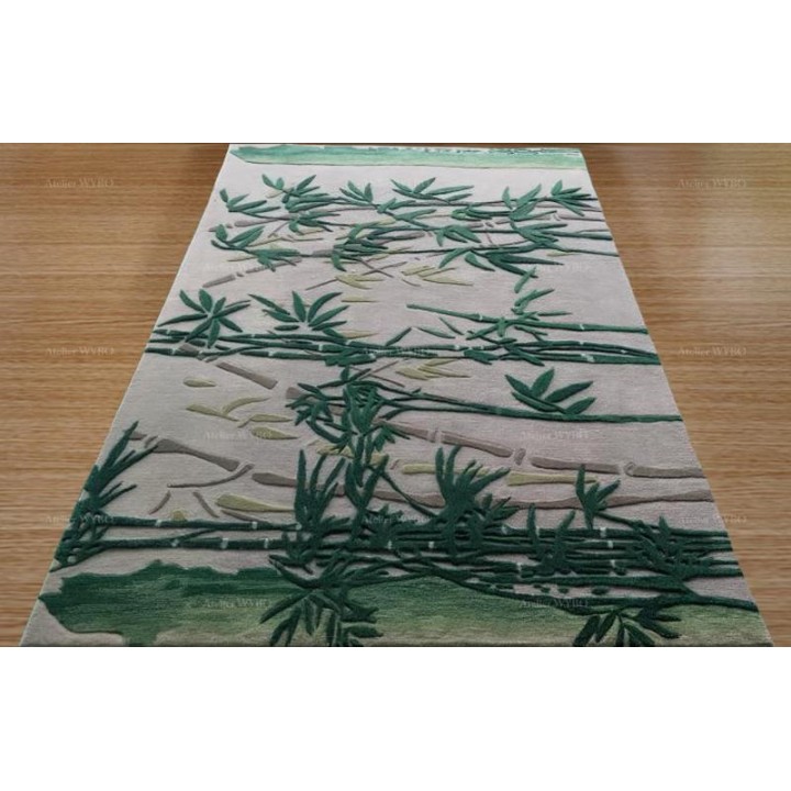 Tapis sol zen aspect ancien - Les bambous sur fond gris