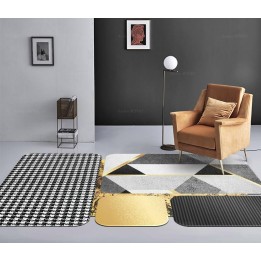 Tapis doré contemporain - Pied-de-poule et dessin géométrie en noir, blanc et gris