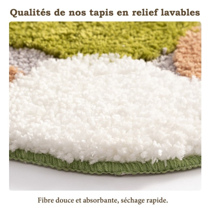 Tapis Salle de Bain Sous Bois Forêt Mousse Lichen Vert Jaune orange