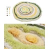 Tapis de luxe en laine de qualité fait à la main, dessin multi-colores jaune, vert et rose.