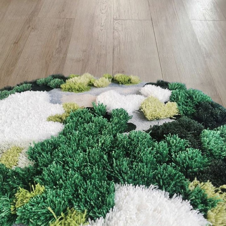 Tapis vert velour épais en relief 3D forme ronde - La mousse et les lichens