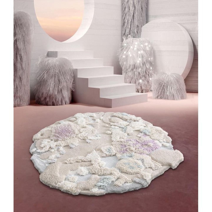 Tapis blanc design 3D forme ronde paysage fond marin - Les coraux et les anémones de mer