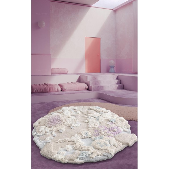 Tapis blanc design 3D forme ronde paysage fond marin - Les coraux et les anémones de mer