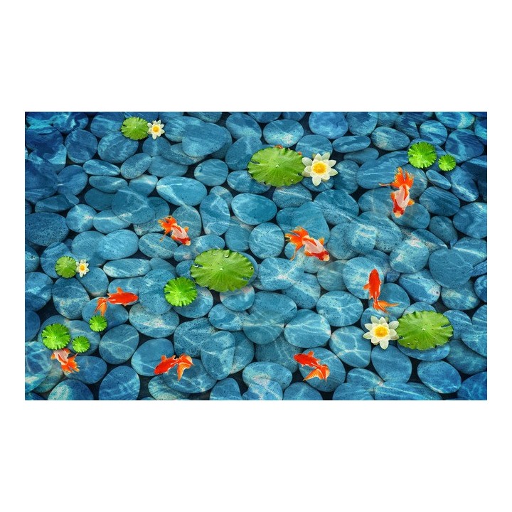 revêtement sol sur mesure zen caillou nénuphar poisson