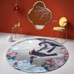 tapis rond chinois fleurs et oiseaux pour salon et l'entrée de la maison.