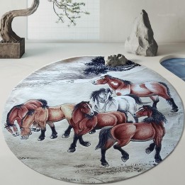 Tapis rond l'art ancien thème animaux domestiques pour habiller le salon et l'entrée de la maison.