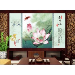 papier peint chinois sur mesure paysage zen les lotus et les libellules