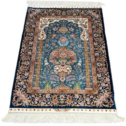 Tapis Soie Orient Traditionnel Noué Main Momument Classique Jardin Floral