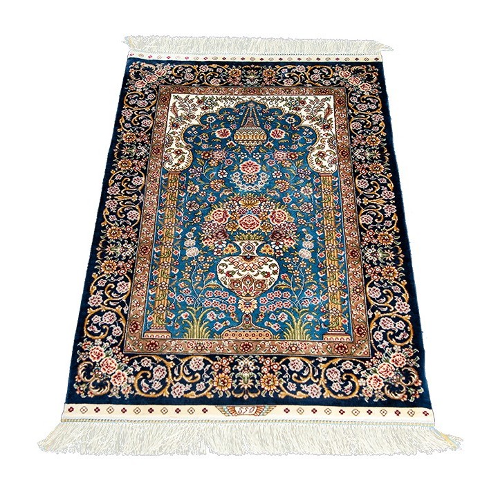 Tapis Soie Orient Traditionnel Noué Main Momument Classique Jardin Floral