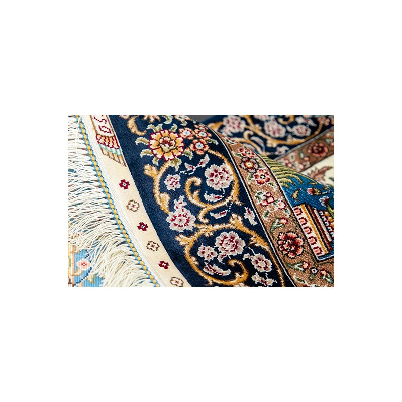 uthentique tpis turc vintge à fleurs noué à l min, rouge et bleu