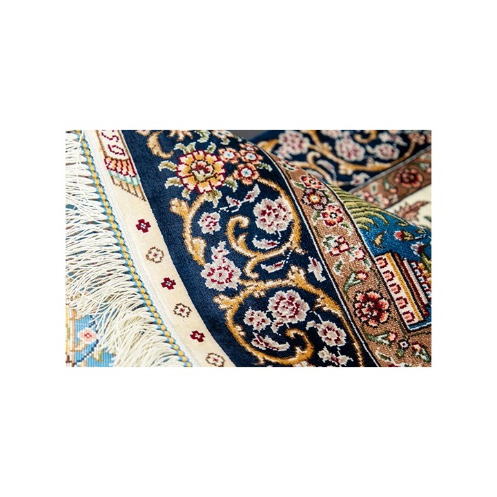 Tapis Soie Orient Traditionnel Noué Main Momument Classique Jardin Floral