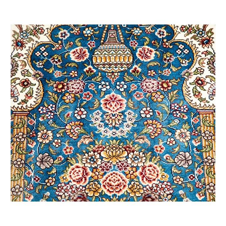 Tapis Soie Orient Traditionnel Noué Main Momument Classique Jardin Floral