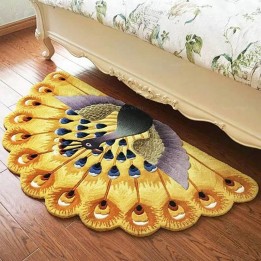 Déco Séjour Tapis Oiseau Tropical Paon Jaune Plume en Relief Fait Main