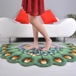 Tapis de canapé design spécial oiseau exotique paon vert en relief.