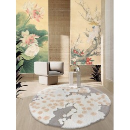 Tapis Epais Poil Long en Relief Blanche Neige sur Herbe Jaune en Hiver