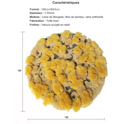 Tapis jaune velours épais en relief 3D forme ronde - Herbes et lichens en automne