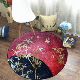 Tapis japonais forme ronde - Bambous dorés sur fond rouge et noir