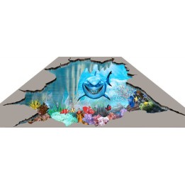 revêtement sol trompe l'oeil effet 3D personnalisé fond marin le requin et les poissons